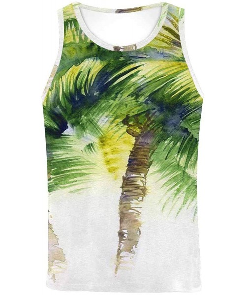 Undershirts Men's Muscle Gym Workout Training Sleeveless Tank Top Watercolor Tropical Palm Trees - Multi1 - CY19D0THDR9