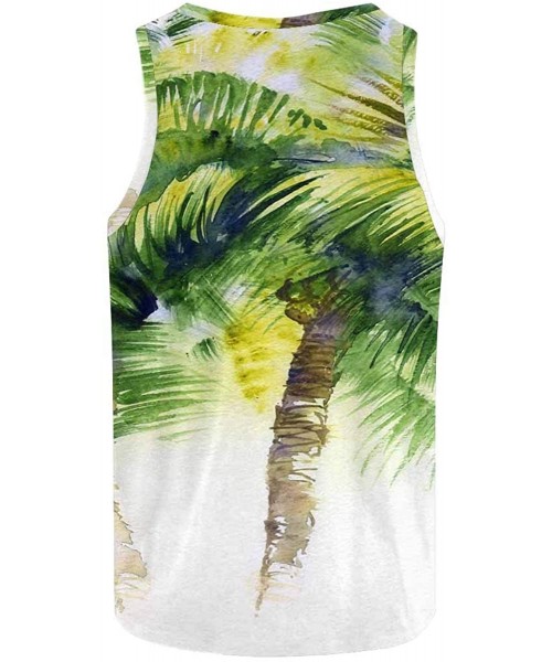 Undershirts Men's Muscle Gym Workout Training Sleeveless Tank Top Watercolor Tropical Palm Trees - Multi1 - CY19D0THDR9