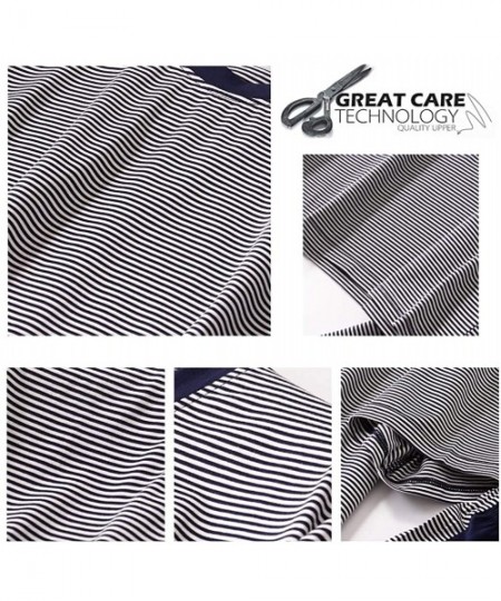 Sleep Sets Men's 2 Pcs Pajama Set Short Sleeve Sleepwear Set Striped/Solid Color Loungewear - Navy - CU197ZSSO8X