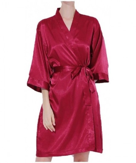 Robes Women's Lounger Sleep Tee Loungewear Plus Size Spa Bathrobe Sleep Robe Wine Red XL - Wine Red - C119DCWLMO8