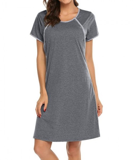 Tops Women Maternity Breastfeeding Nightdress Buttoned Nightshirt Short Sleeve - Grey (Maternity Nightshirt) - C119C6SMZSE