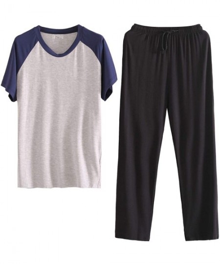 Sleep Sets Mens Pajama Set Crew Neck Short Sleeve and Long Pants Soft Top & Bottom Sleepwear - Hemp Gray+black - CO198GSQRZ5