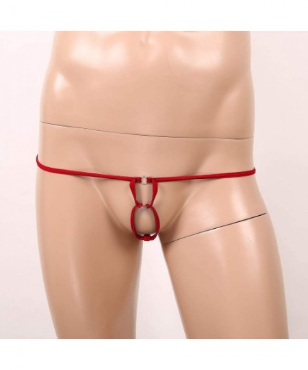 G-Strings & Thongs Mens Low Rise Mini Thong T-Back with O-Ring Jockstrap Underwear Sexy Briefs Lingerie - Red - CY19COXKQ0M