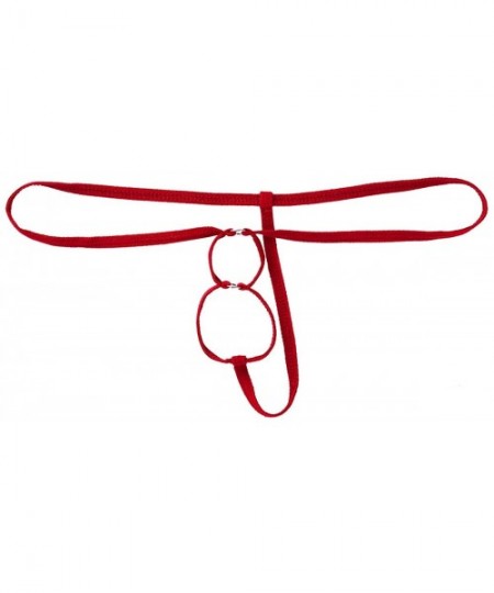 G-Strings & Thongs Mens Low Rise Mini Thong T-Back with O-Ring Jockstrap Underwear Sexy Briefs Lingerie - Red - CY19COXKQ0M