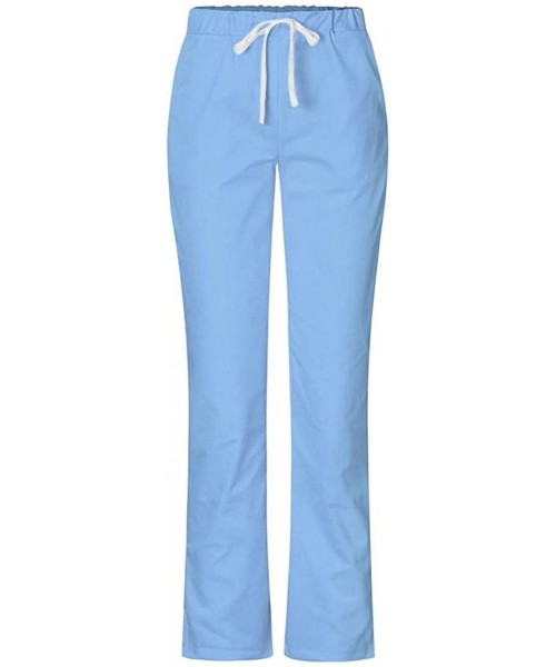 Robes Men and Women Solid Color Nursing Natural Uniform Flare Leg Pants with Pocket Sky Blue - CG199HURAWN