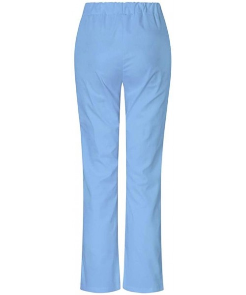 Robes Men and Women Solid Color Nursing Natural Uniform Flare Leg Pants with Pocket Sky Blue - CG199HURAWN