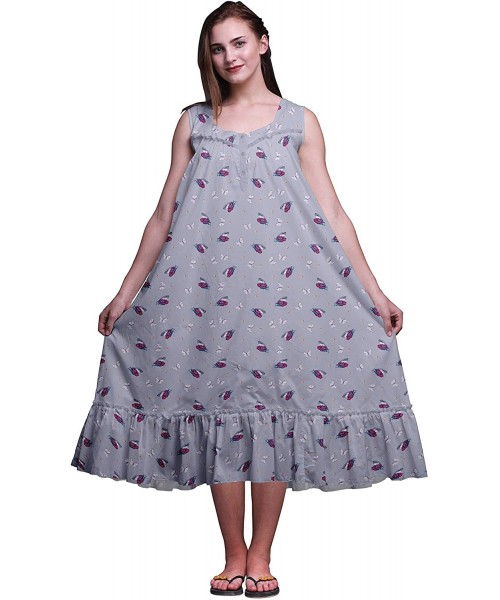 Nightgowns & Sleepshirts Sleeveless Cotton Nightgowns for Women Printed Mid-Calf Length Sleepwear - Coin Gray - CM18TZ8Q50Y