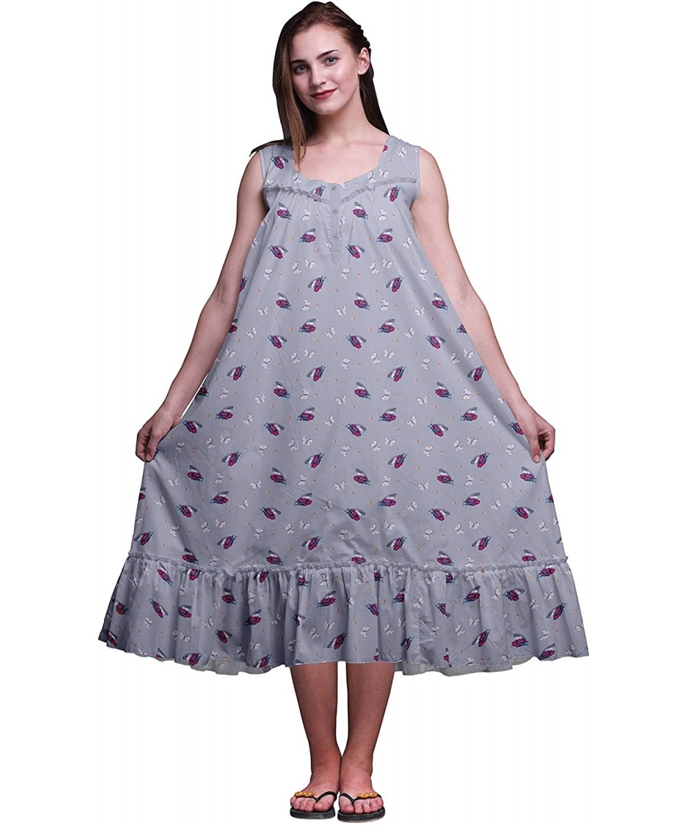 Nightgowns & Sleepshirts Sleeveless Cotton Nightgowns for Women Printed Mid-Calf Length Sleepwear - Coin Gray - CM18TZ8Q50Y