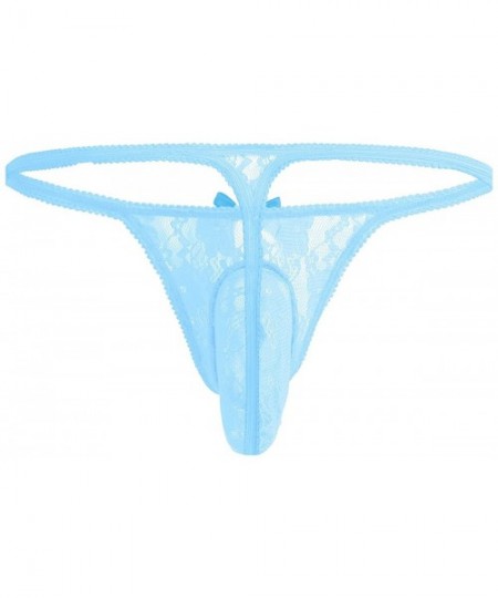 Briefs Men's Floral Lace See Through Bulge Pouch Panties Open Butt Sissy Bikini Briefs Gay Underwear - Sky Blue - CL19D5SZE3Y