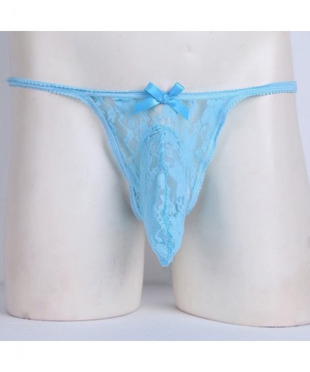 Briefs Men's Floral Lace See Through Bulge Pouch Panties Open Butt Sissy Bikini Briefs Gay Underwear - Sky Blue - CL19D5SZE3Y