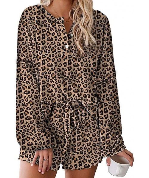 Sets Women's Casual Tie Dye Printed Pajama Sets Nightwear Top with Shorts - Hs019 Leopard - CL199HK932Y