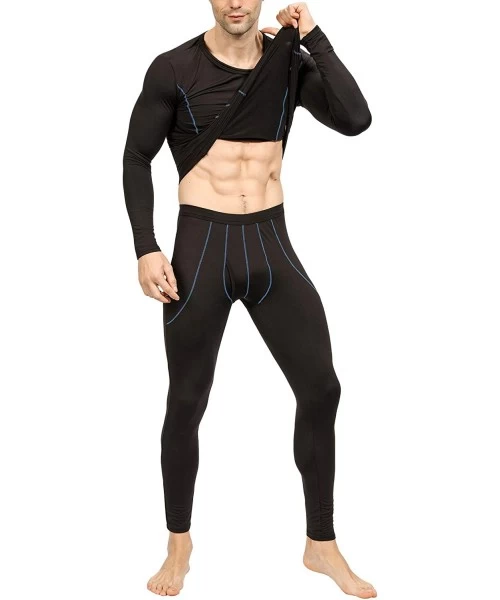 Thermal Underwear Men's Thermal Underwear Set Long Johns Ultra Soft Top and Bottom - Black-1 - CL18YL89I36