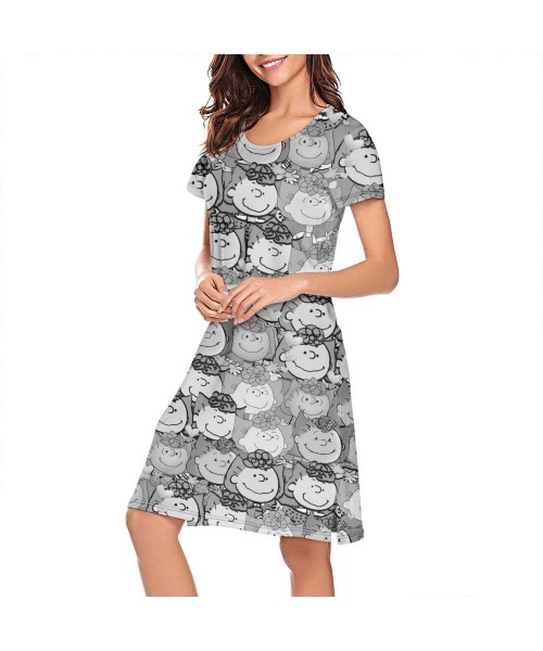 Nightgowns & Sleepshirts Women's Snoopy- Nightgown Cute Nightdress O-Neck - White-122 - CC19C96W73L