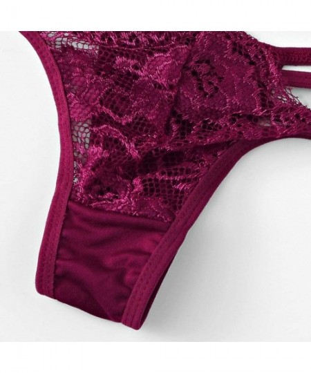 Bras New Women Sexy Lingerie Girl Backless Floral Lace Sleepwear Bodysuit Jumpsuit - Purple - CI18YDCXCNX