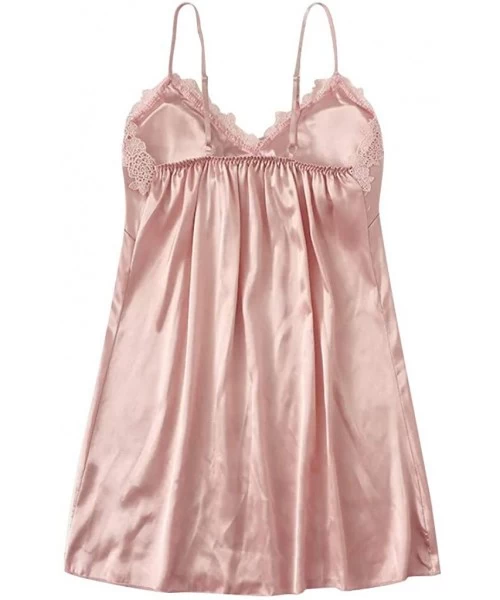 Bustiers & Corsets Sexy Lace Nightgown Pajamas Nightdress Silk Underwear Women Lingerie Sleepwear - Pink - CK195AZ4UK9