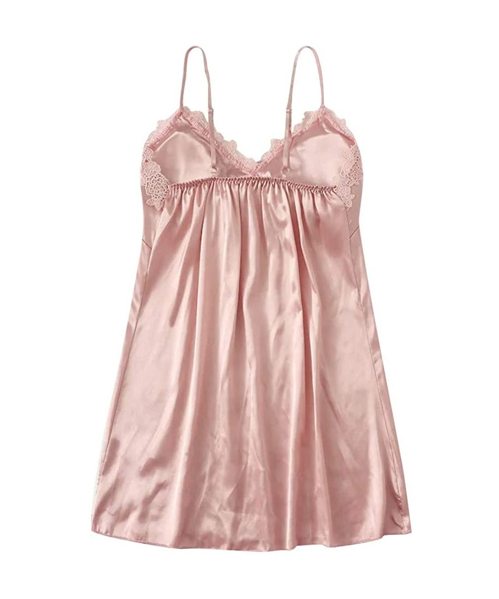 Bustiers & Corsets Sexy Lace Nightgown Pajamas Nightdress Silk Underwear Women Lingerie Sleepwear - Pink - CK195AZ4UK9