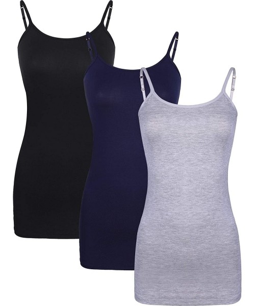 Camisoles & Tanks 3 Pieces Women Basic Long Tanks Adjustable Spaghetti Strap Camisole Top - Black- Dark Blue and Grey - CC18N...