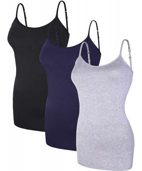 Camisoles & Tanks 3 Pieces Women Basic Long Tanks Adjustable Spaghetti Strap Camisole Top - Black- Dark Blue and Grey - CC18N...