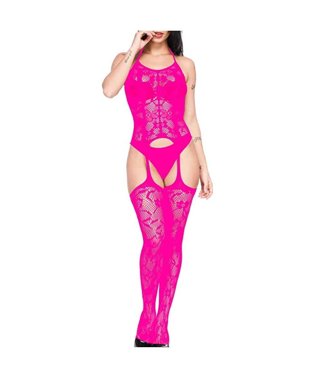 Robes Women's Sexy Hollow Out Net Buttock Lingerie Transparent Mesh Underwear - Hot Pink - C5194TM7QY6