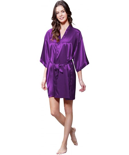 Robes Maid of Honor Women's Satin Kimono Rhinestone Robe for Bridesmaid and Bride Wedding Party - Purple - CX12JXYDJSF