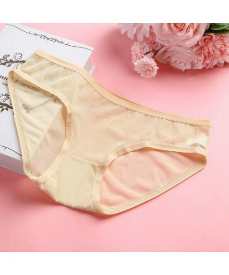Baby Dolls & Chemises Sexy Underwear Women Sexy Perspective Lace Splice Briefs Panties Lingerie Mesh Underwear - Beige - CP18...
