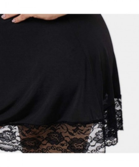 Garters & Garter Belts Lingerie Dress-Women's Sexy Plus Size V-Neck Lace Insert Hollow Out Sleepwear Mini Strap Dress - Black...