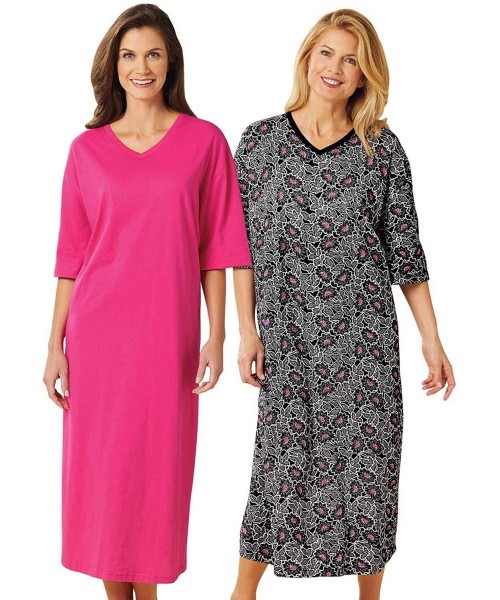 Nightgowns & Sleepshirts 100% Cotton Jersey Knit Sleep Tees - Black Ivory Floral - CI18O3ALQ3X