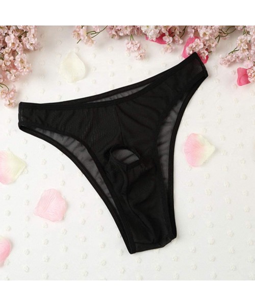 Slips Men's and Women's Valentine's Day Couple Lace Thong Underwear Three-Piece - Black - CY198UEQZQK