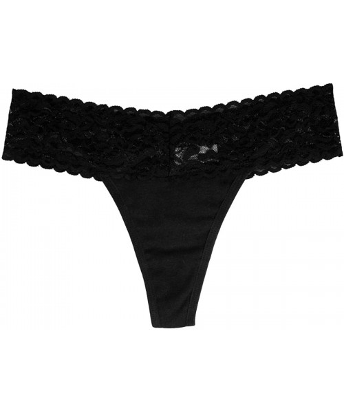 Panties 6 Pack Cotton Womens Thong Underwear Lace Trim Soft Sexy Lingerie Panties Set - Black - CV19EXQNSX2