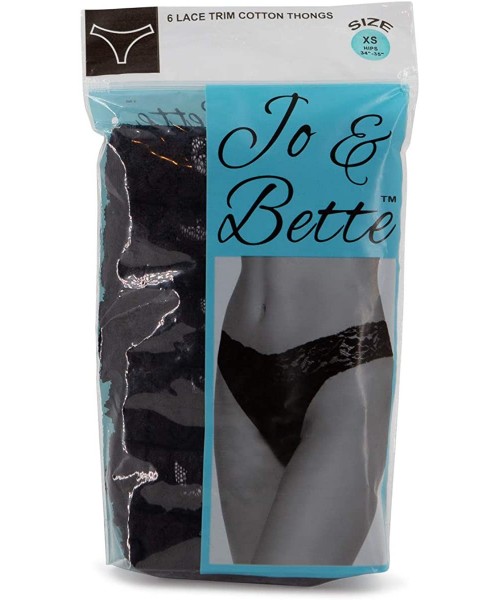 Panties 6 Pack Cotton Womens Thong Underwear Lace Trim Soft Sexy Lingerie Panties Set - Black - CV19EXQNSX2