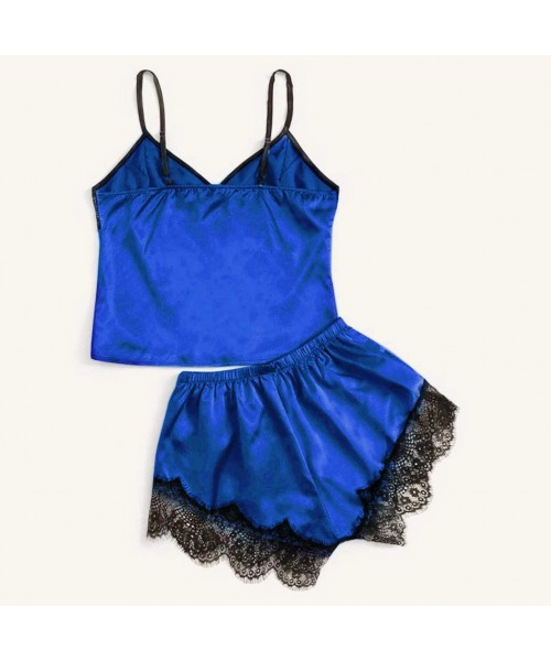 Sets Sexy Lingerie for Women Cami Pajama Set 2 Piece Tank and Shorts Lace Silk Nightwear Corset High Elastic Pajama - C blue ...