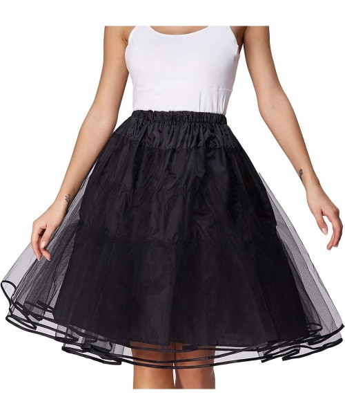 Slips Women's 50s Petticoat Skirts Tutu Crinoline Underskirts Knee Length - Black - CR196UEO5MD