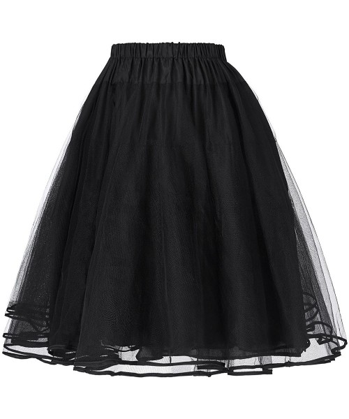 Slips Women's 50s Petticoat Skirts Tutu Crinoline Underskirts Knee Length - Black - CR196UEO5MD