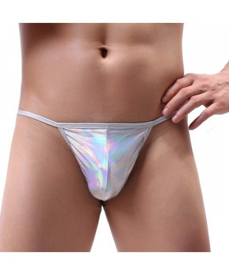 G-Strings & Thongs Men's Hologram Spectrum Low Rise G-String Briefs Underwear String Bikini Bottom Hipster - Silver - CU198R0...