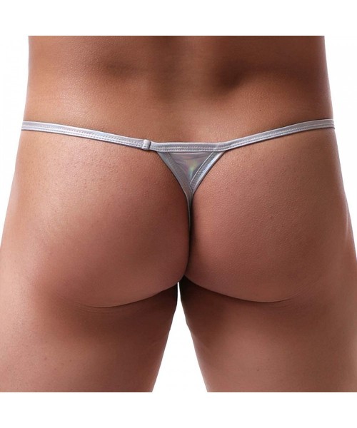 G-Strings & Thongs Men's Hologram Spectrum Low Rise G-String Briefs Underwear String Bikini Bottom Hipster - Silver - CU198R0...