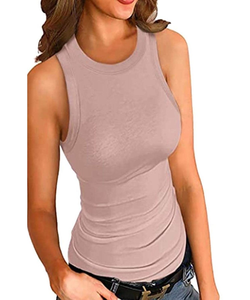Camisoles & Tanks Women's Camisole Summer Stretch Slim Knit Ribbed Cami Tank Tops - B Apricot - C21903HHM2C