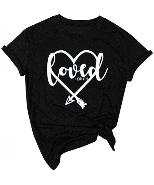Tops Women's Valentine Shirt- Adeliberr Heart-Shaped Cute Graphic Print Shirt Shirt T-Shirt Short Sleeve - L-black - C5194K5Y288