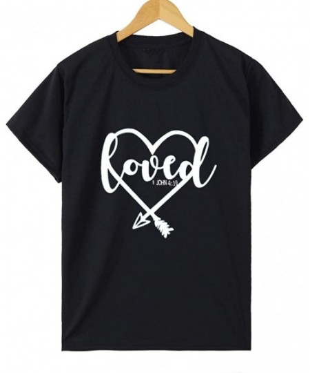 Tops Women's Valentine Shirt- Adeliberr Heart-Shaped Cute Graphic Print Shirt Shirt T-Shirt Short Sleeve - L-black - C5194K5Y288