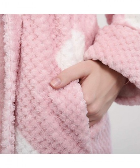 Robes Thicken Warm Kimono Bathrobe Soft Nightgown Long Housecoat-Women's Coral Fleece Robe with Hood - Pink - CB198UHT74G