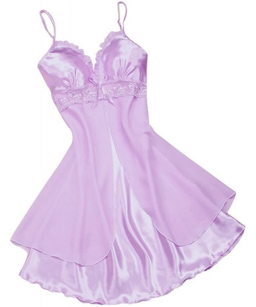 Nightgowns & Sleepshirts Women's Sexy Lace Short Nightgowns Chiffon Spaghetti Straps Sleepwears Pajamas Pyjamas for Women - L...