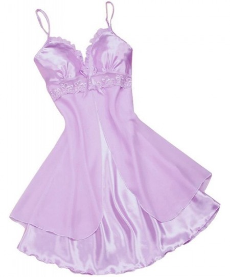 Nightgowns & Sleepshirts Women's Sexy Lace Short Nightgowns Chiffon Spaghetti Straps Sleepwears Pajamas Pyjamas for Women - L...