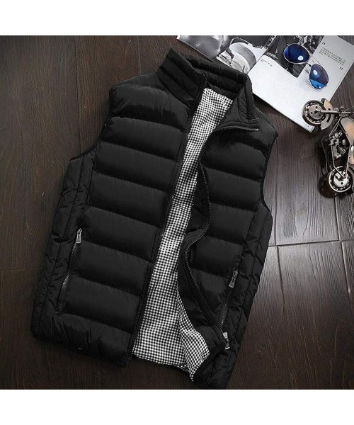 Bikinis Men's Autumn Winter Full Zip Lightweight Water-Resistant Packable Puffer Vest - Black - CI19546YG9C