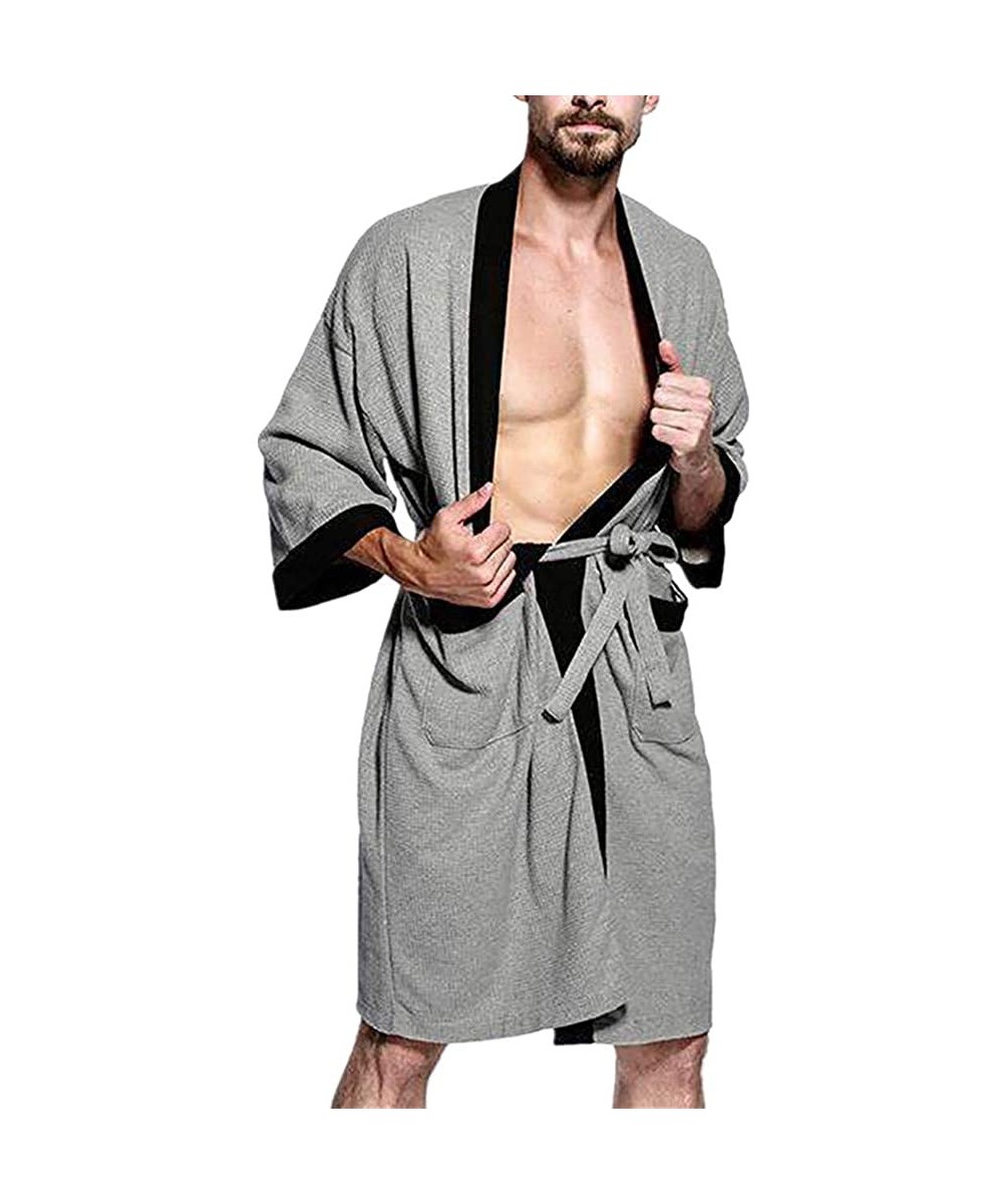Robes Men Bathrobe Casual Loose Soft Absorbent Nightgown - Gray/Black - CX18X4MRGSW
