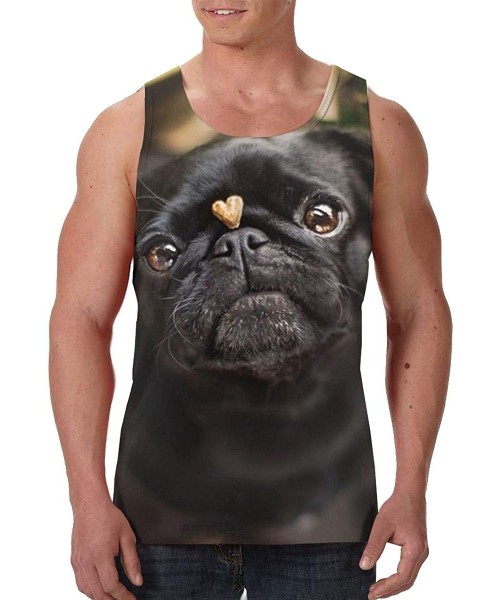 Undershirts Men's Fashion Sleeveless Shirt- Summer Tank Tops- Athletic Undershirt - Cute Funny Black Pug Dog - CC19DSLZEI9