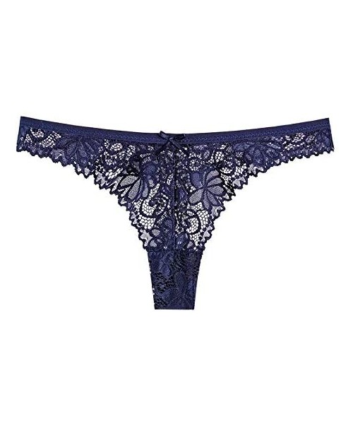Panties Lace Thong for Women Thin Hollowed Out T Back Low Waist Sexy Thong See Through Panties 3-Pack - 1 Navy+ 1 Red+ 1 Wine...