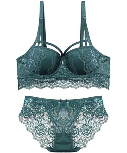 Bras Push up Padded Bras Underwire Lace Bra and Panty Set Sexy - Green - CR18QOLLYCL