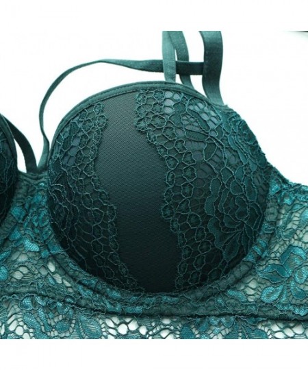 Bras Push up Padded Bras Underwire Lace Bra and Panty Set Sexy - Green - CR18QOLLYCL