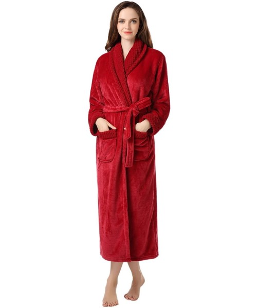 Robes Women's Plush Soft Warm Fleece Bathrobe Robe RH1591 - Red - CP11YBXNFAF