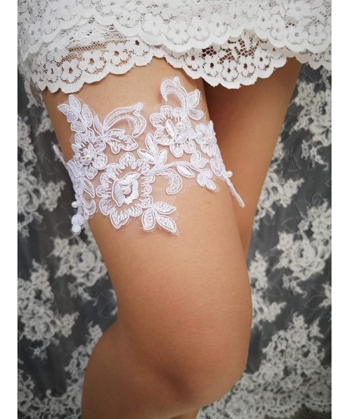 Garters & Garter Belts Bridal Lace Garter Pearls Garter Flower Leaf Design G43 - White - CA18I0W3ED3