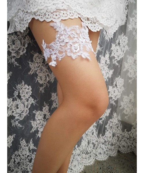 Garters & Garter Belts Bridal Lace Garter Pearls Garter Flower Leaf Design G43 - White - CA18I0W3ED3